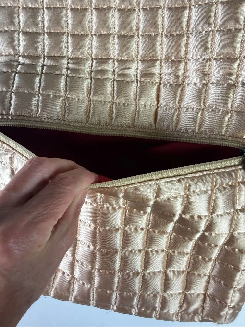 Vintage Puma Quilted Crossbody Bag in Champagne with Red Strap- Classic Puma